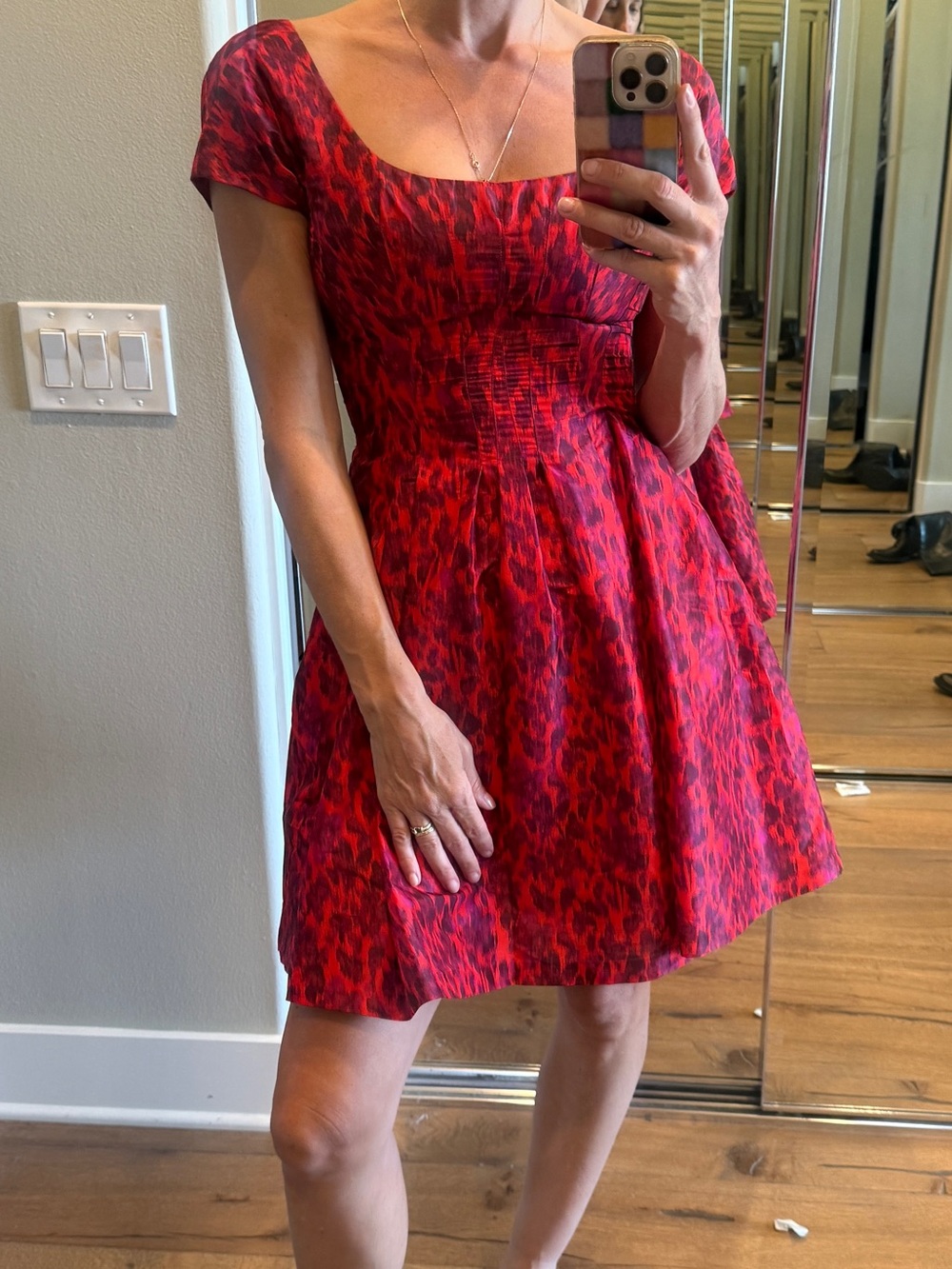 Zac Posen Red and Purple Patterned Fit-and-Flare Mini Dress